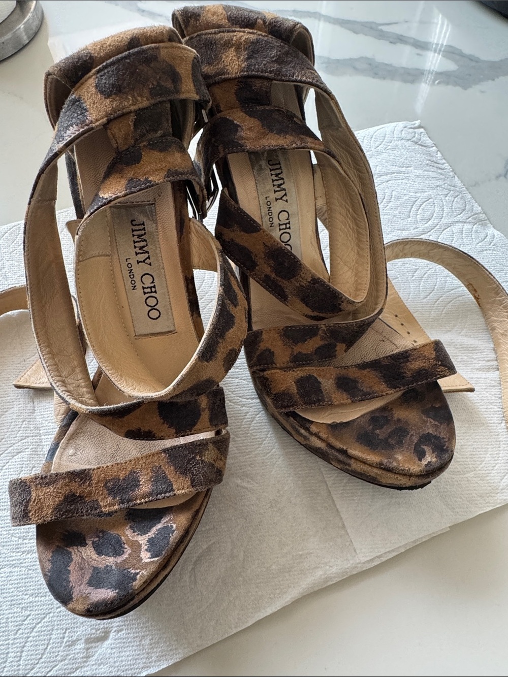 Jimmy Choo Leopard Suede Platform Sandals - Brown/Black